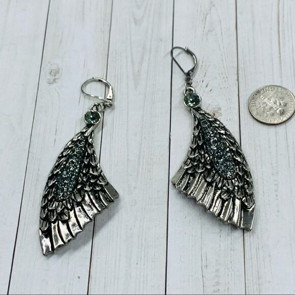 MNG Silver and Crystal Angel Wings Earrings - Picture 1 of 3